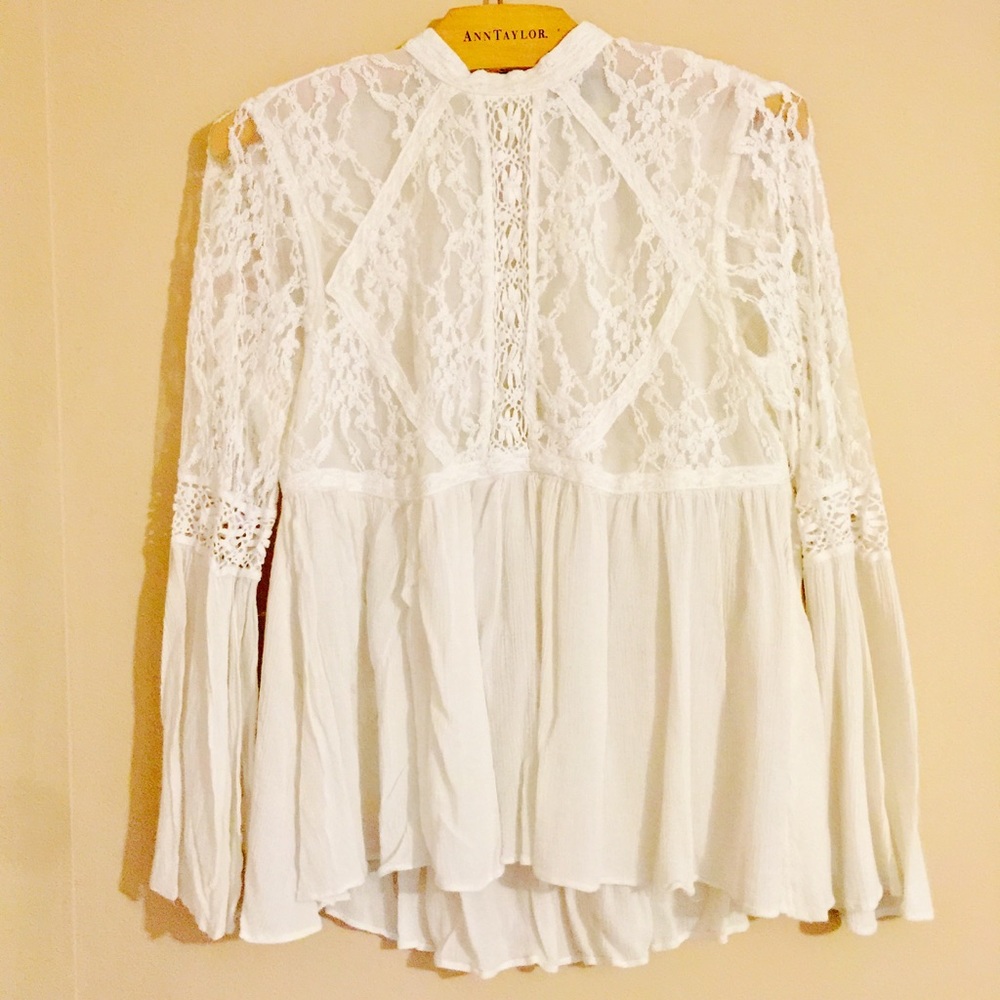 American Eagle Embroidered Mesh Bell-Sleeve Top